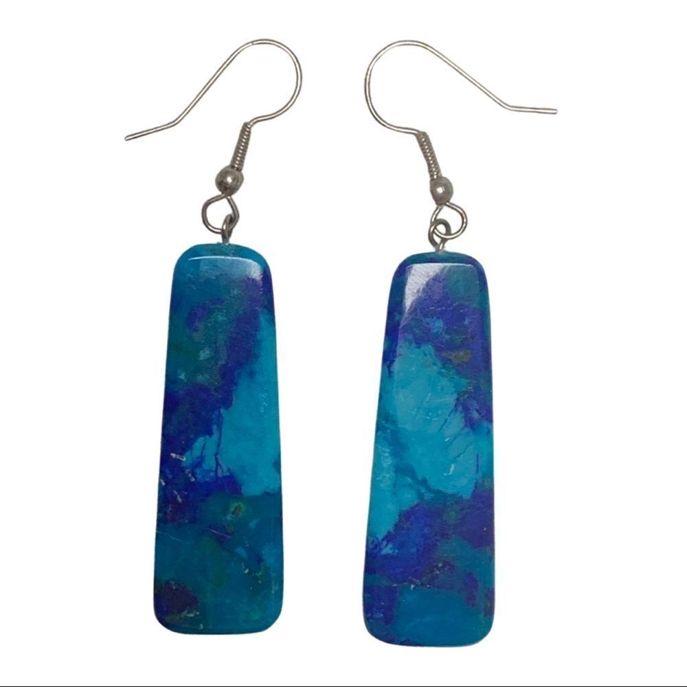 Santo Domingo Artist Lupa Lovato Turquoise Slab Earrings